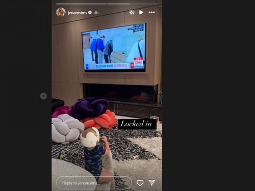 Jena Sim shared the clip of her son Crew watching the election news (Image via Instagram@jenamsims)