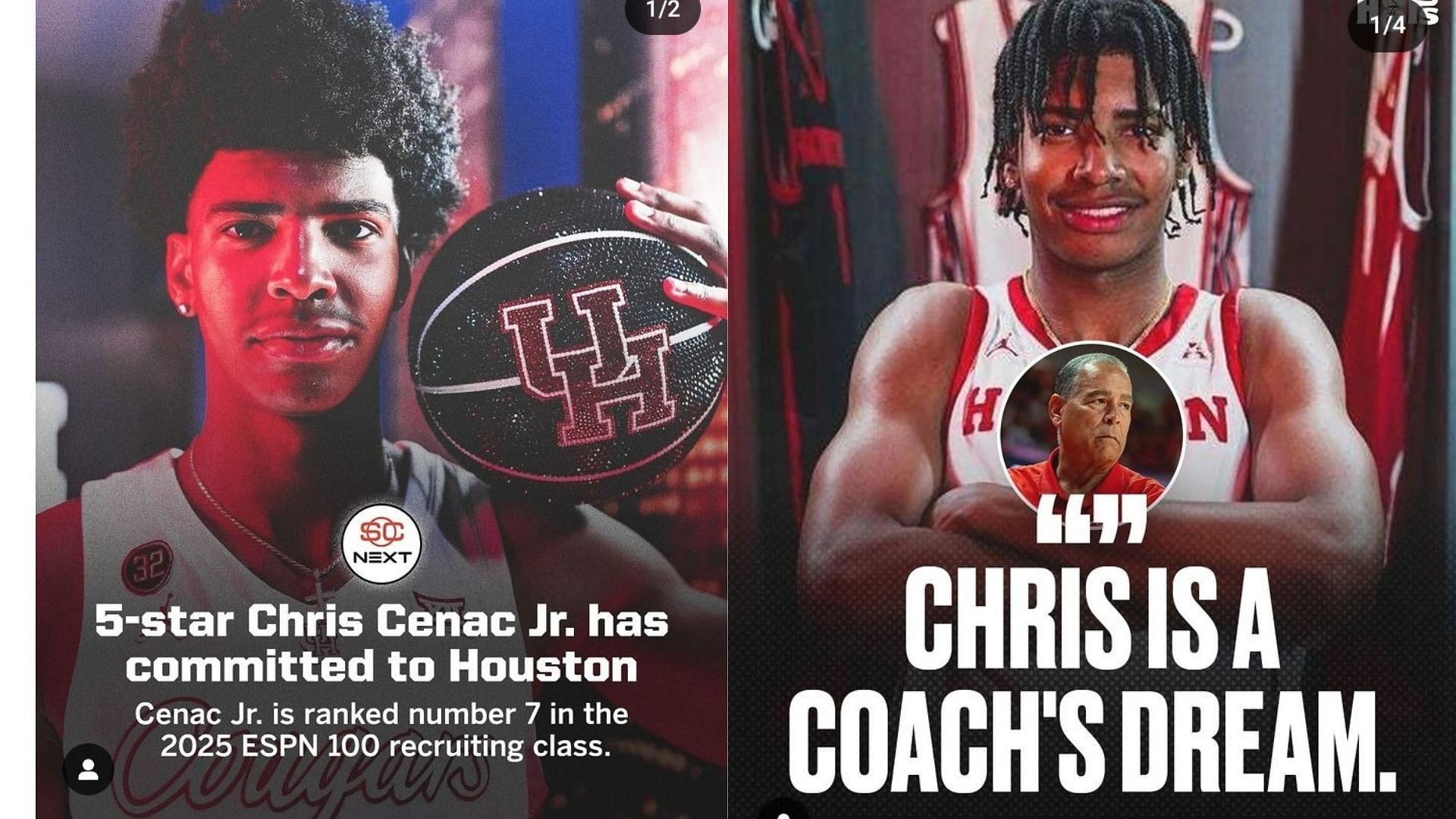 5-star Forward Chris Cenac Commits to Houston Cougars. Images via instagram @chriscenac1