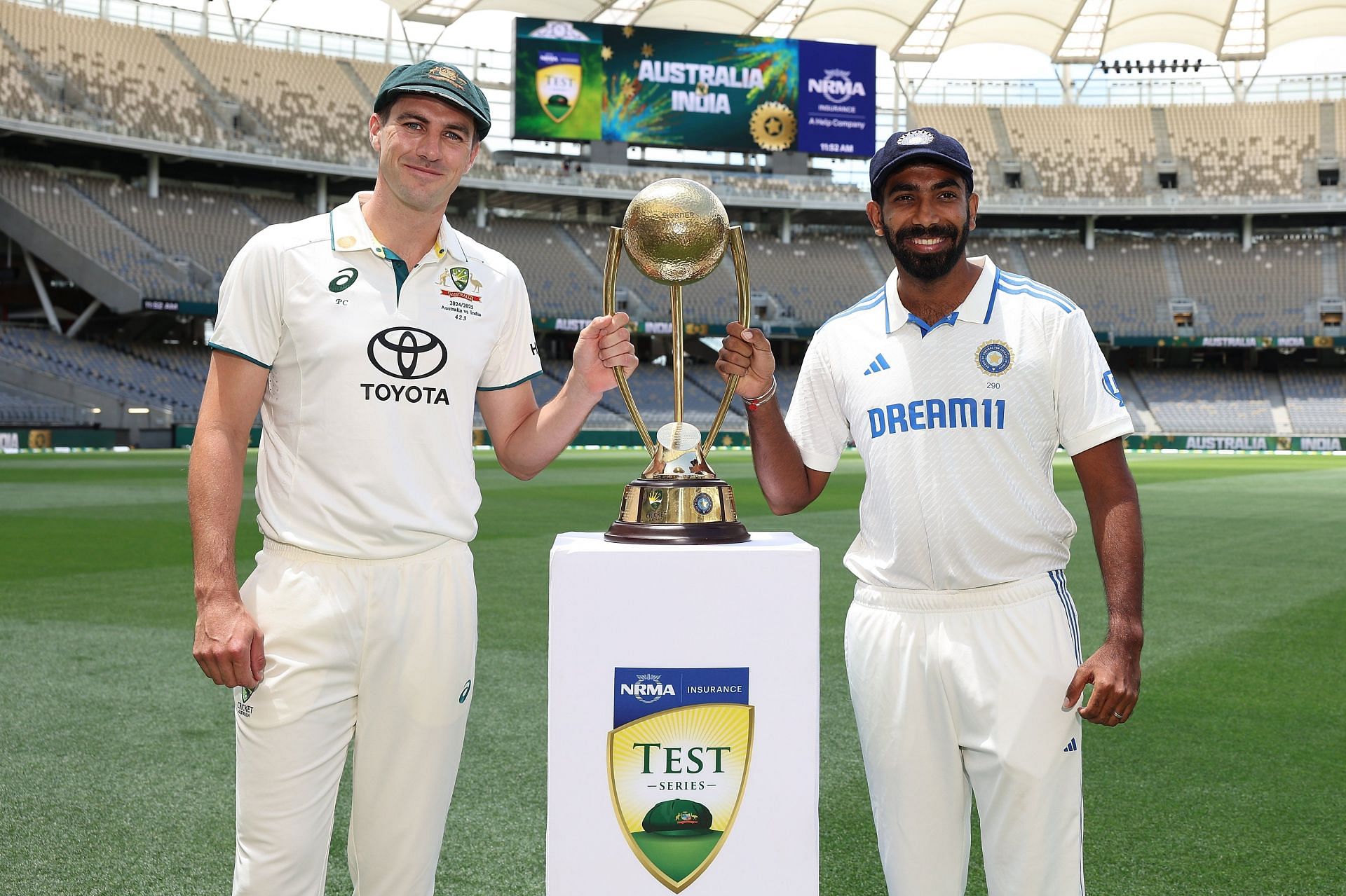 Pat Cummins and Jasprit Bumrah. (Credits: cricket.com.au Twitter)