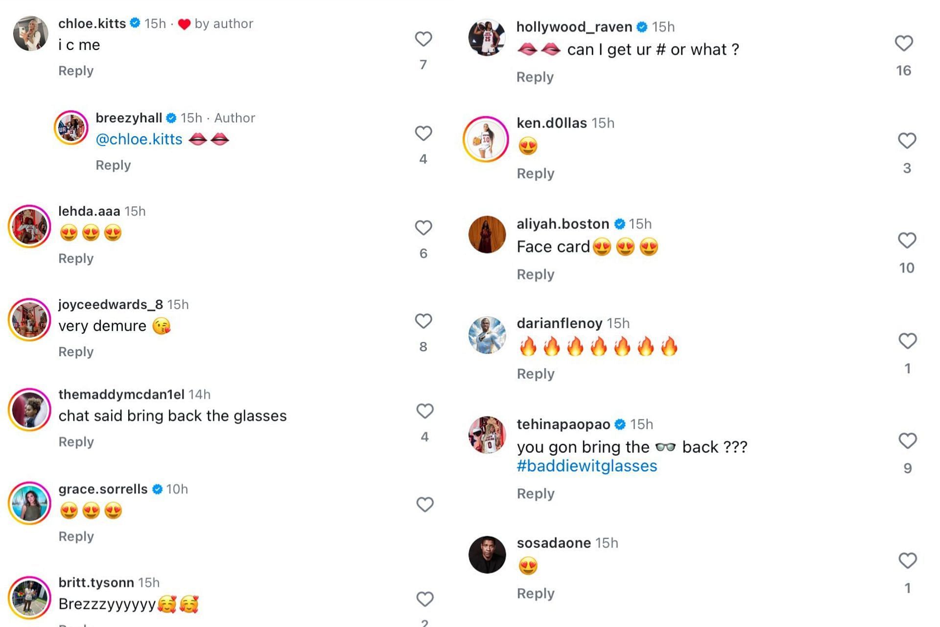 Hall's teammates and followers comment on her IG post