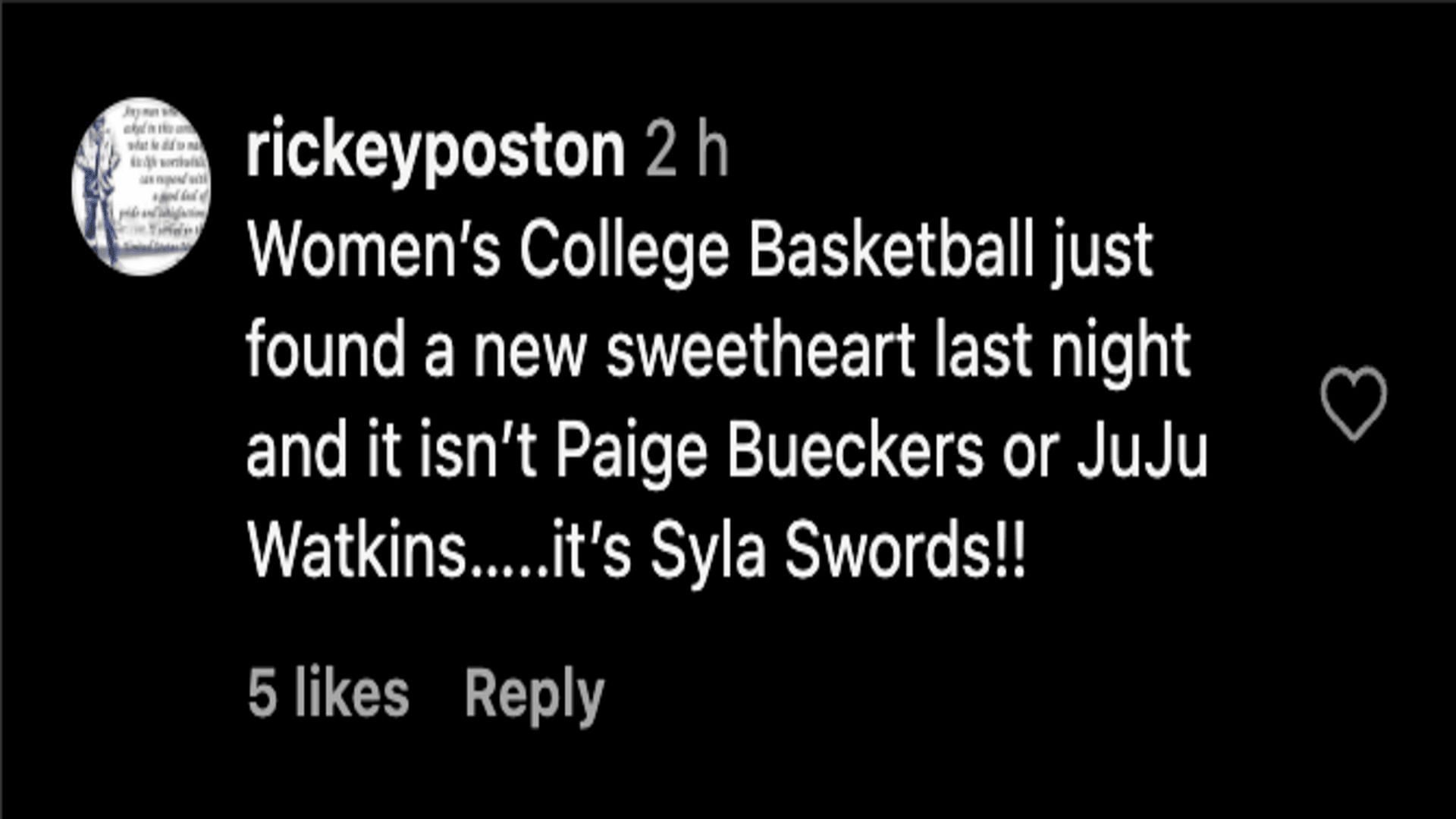 A fan (Ricky Posten - @rickeyposton) reacts to Syla Swords&#039;s performance (Credits: IG/@br_hoops)