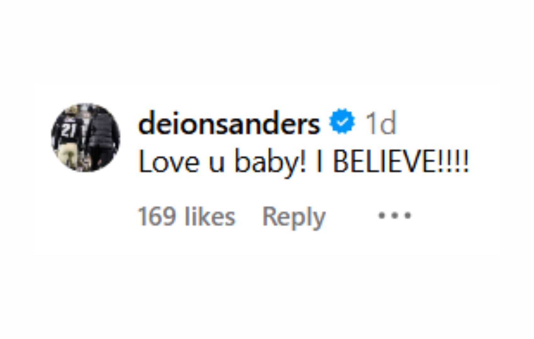 Deion Sanders' comment on Shelomi's post