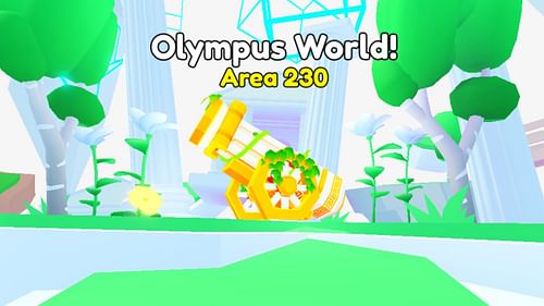 The Olympus World cannon is on the Void World lobby (Image via Roblox)