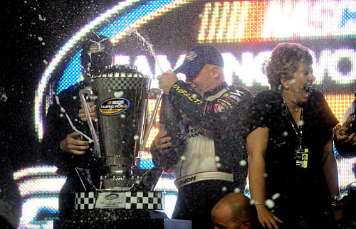 Todd Bodine celebrating his win at Homestead-Miami Speedway in 2010 - Source: Imagn