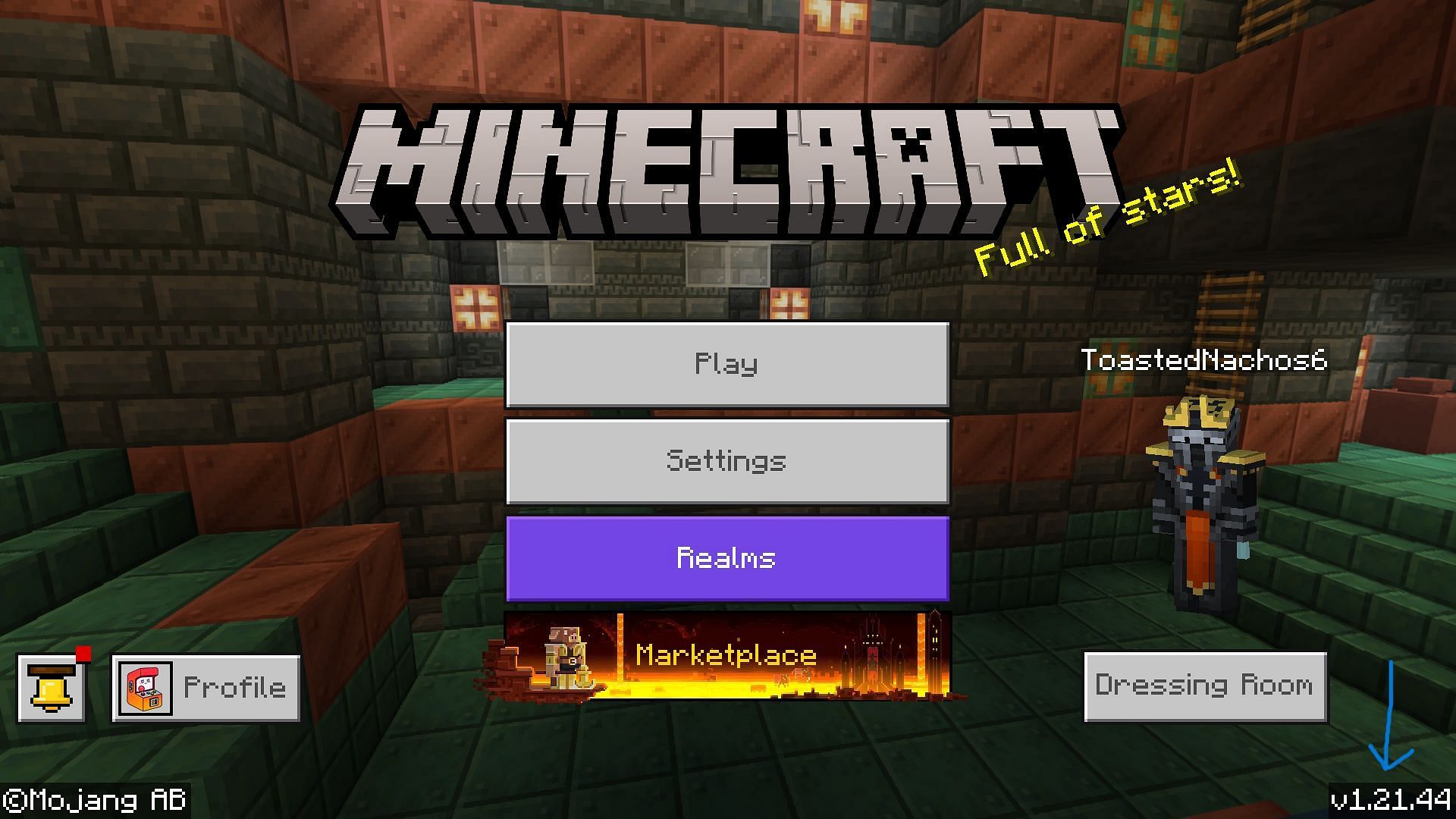 You can check the latest version of Minecraft displayed on the bottom-right (Image via Mojang Studios)