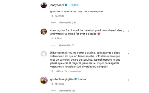 Screenshot of Gordon Ryan's comment on Jones' post