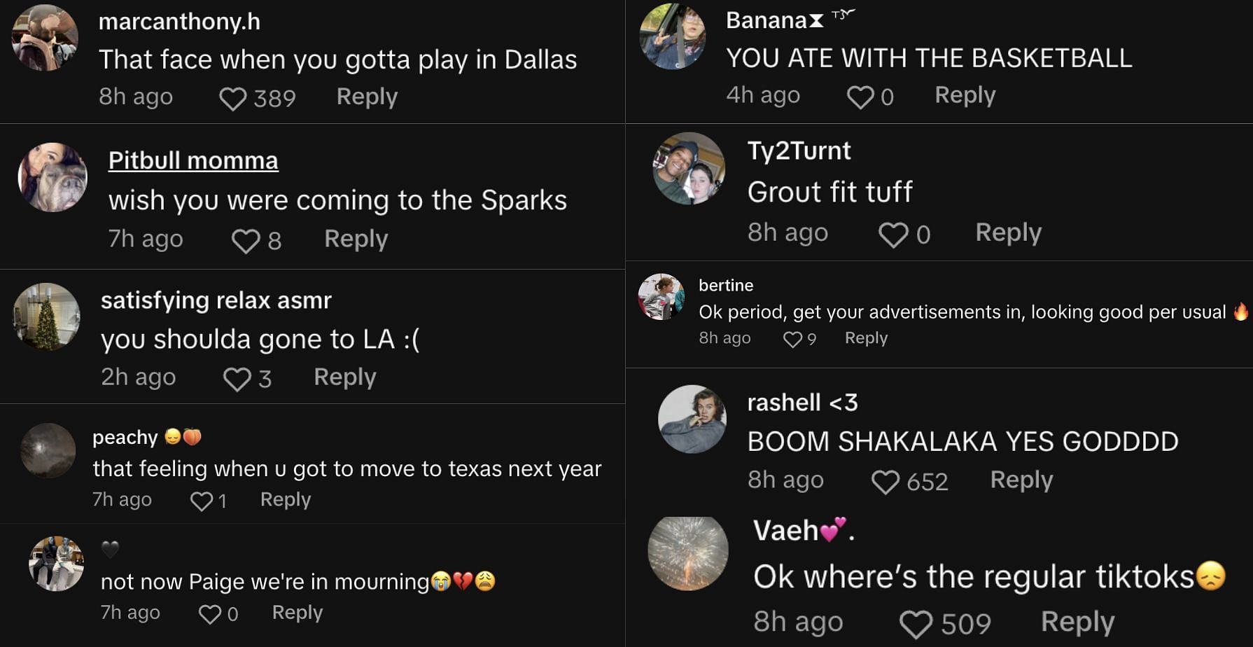 Fan reactions to Paige&#039;s commercial (Credit: TikTok/@paigebueckers)