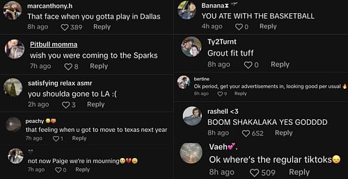 Fan reactions to Paige's commercial (Credit: TikTok/@paigebueckers)