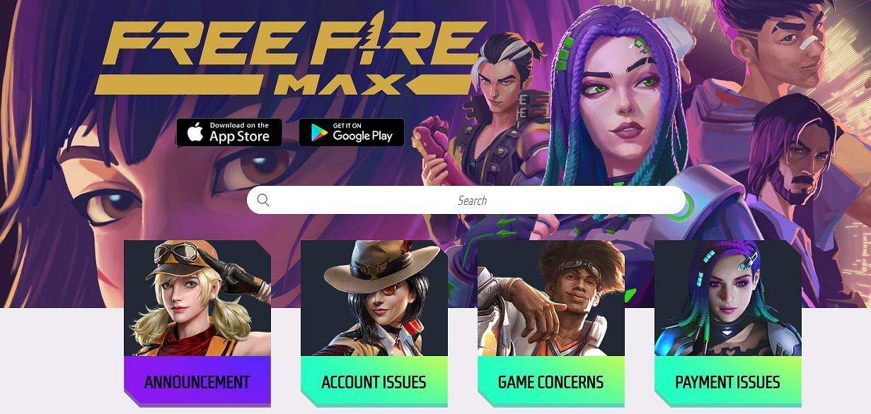 Free Fire MAX का हेल्प सेंटर (Image via https://ffsupportind.garena.com)