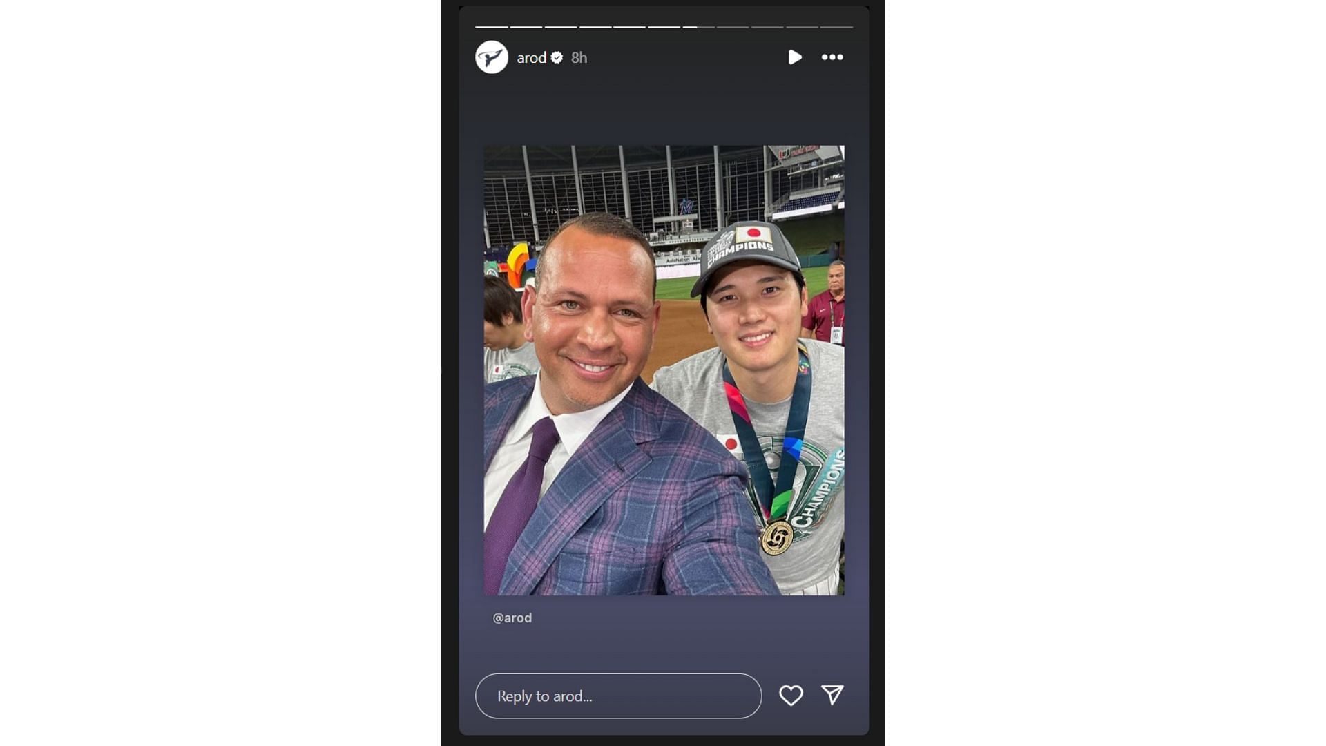 Alex Rodriguez&#039;s Instagram story featuring Shohei Ohtani from the World Baseball Classic (Source: Instagram @arod)