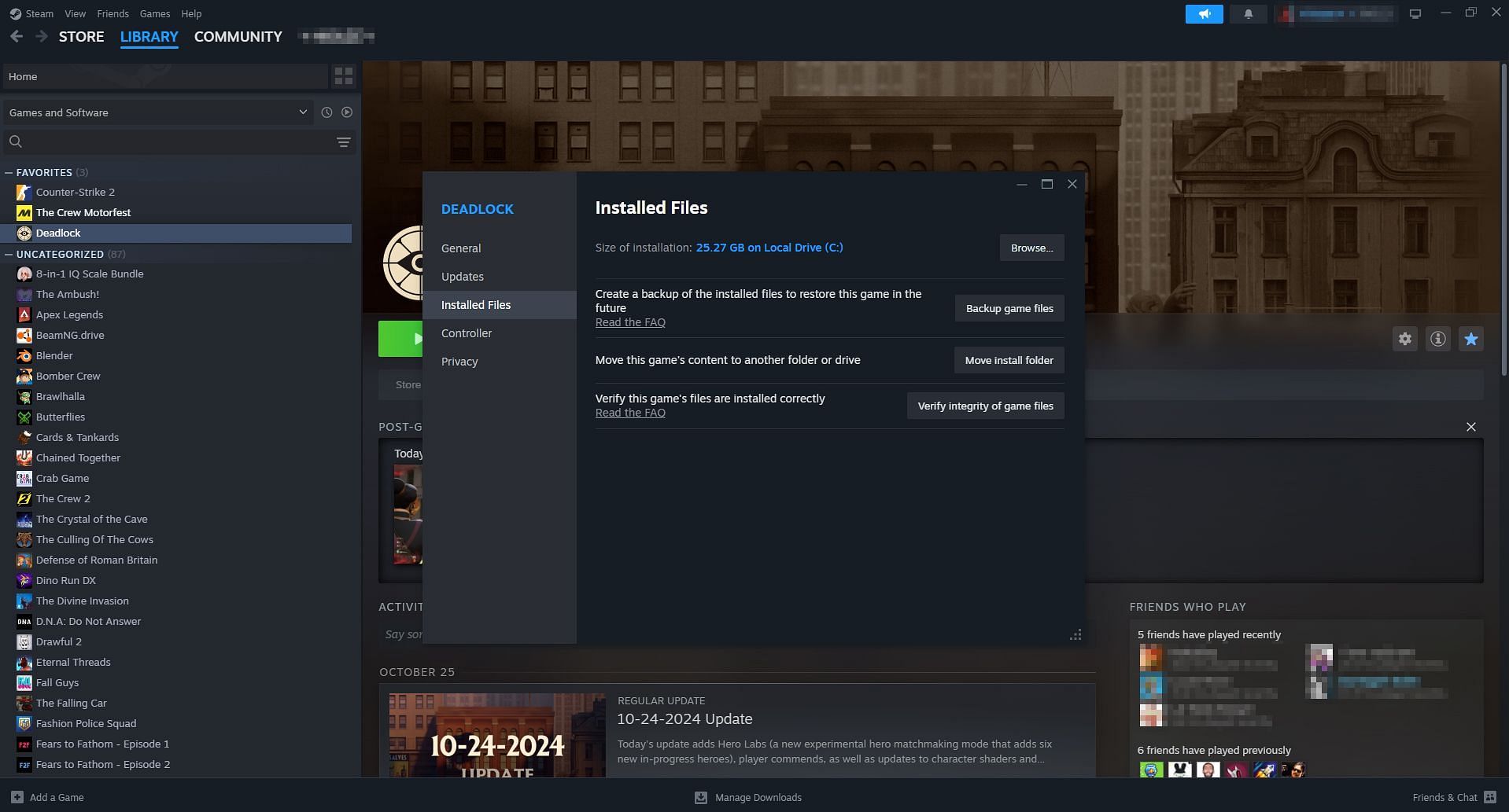 Verifying Deadlock files on Steam (Image via Valve)