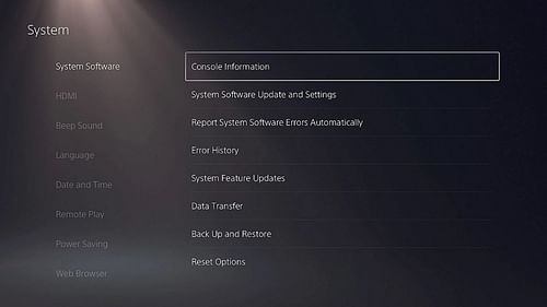 PlayStation system software update page (Image via Sony)