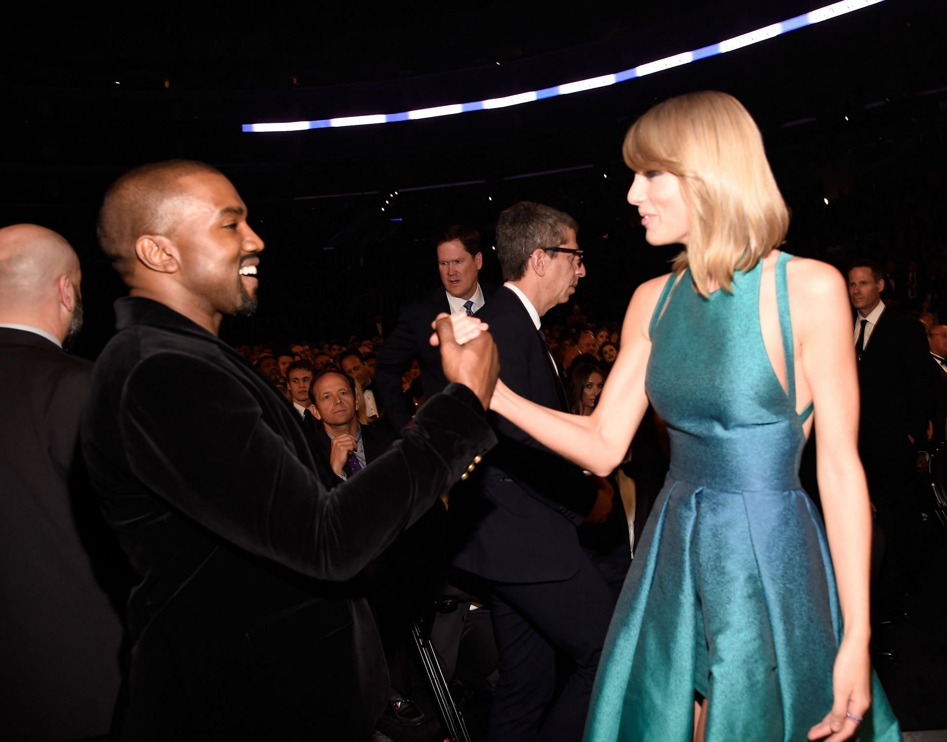 Kanye West and Taylor Swift attended the 57th Annual GRAMMY Awards at STAPLES Center on February 8, 2015, in Los Angeles, California. (Photo by Kevin Mazur/Getty)