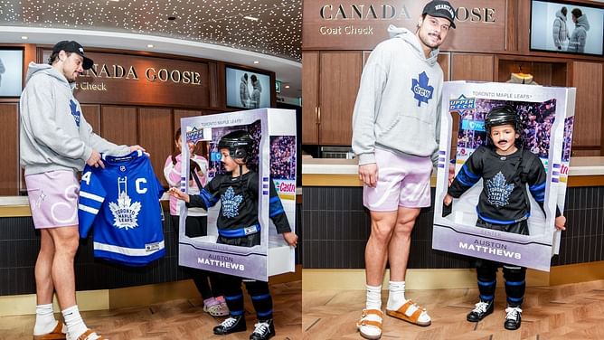 Young fan's Halloween wish fulfilled as he meets Auston Matthews, jokingly challenges Ryan Reaves to drop gloves