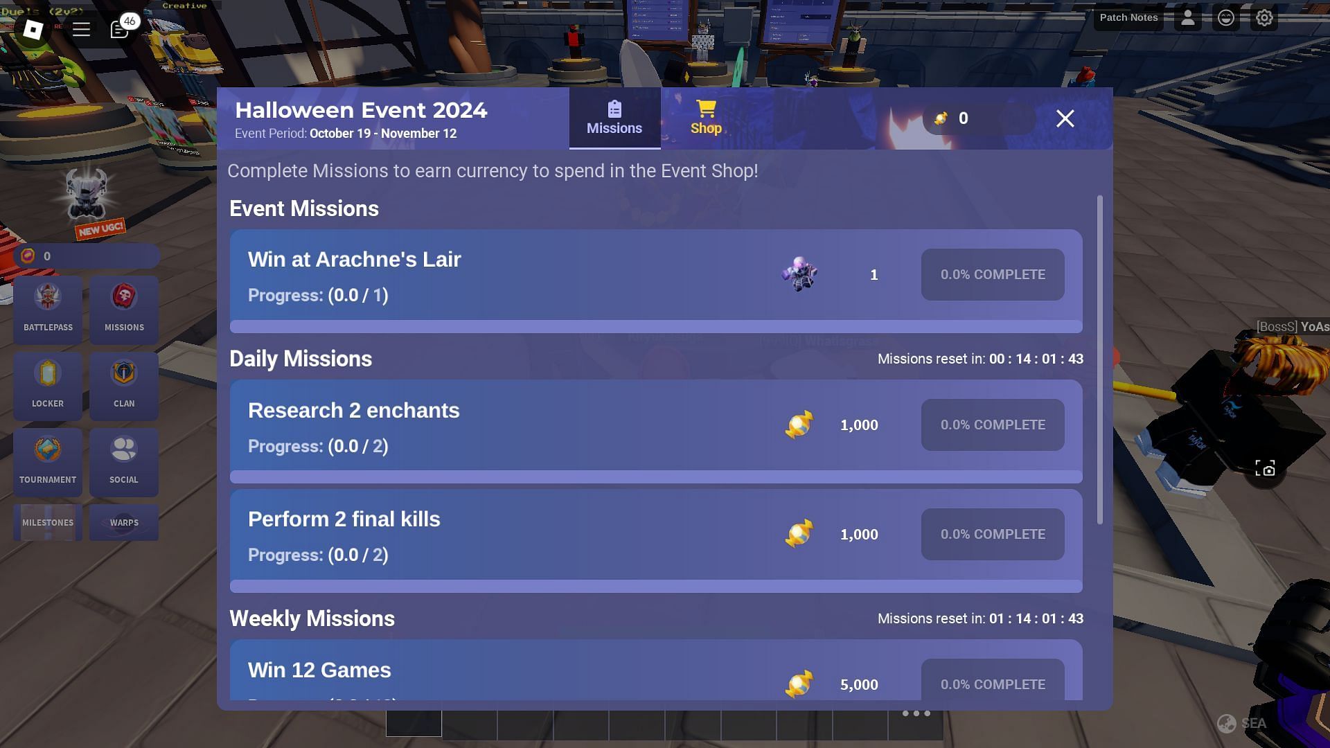 The Missions tab (Image via Roblox)