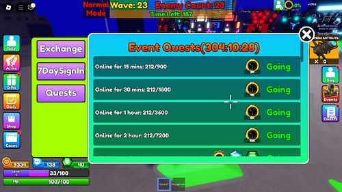 The Event Quests screen (Image via Roblox)