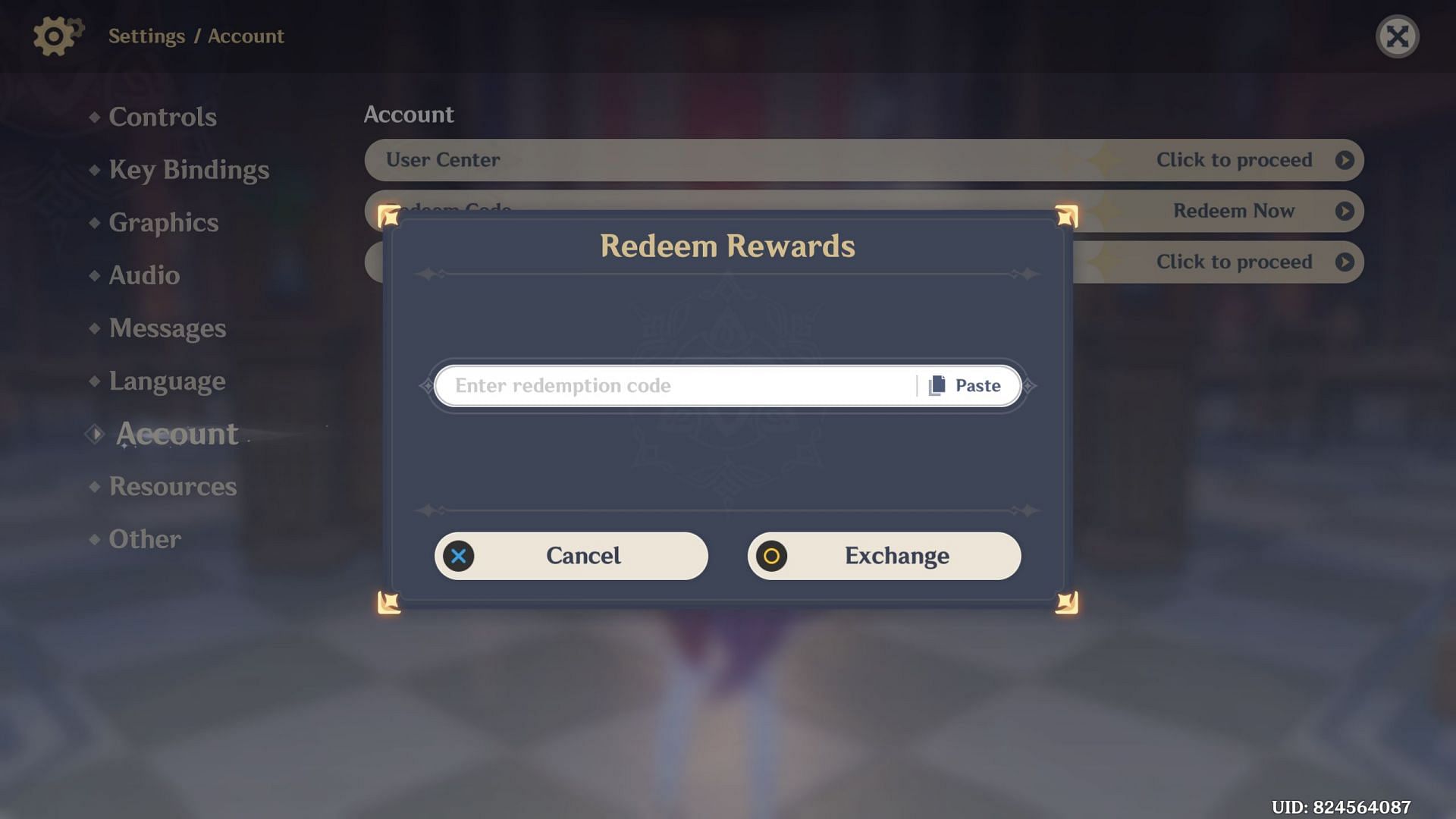 You can redeem the livestream codes from your in-game settings as well (Image via HoYoverse)