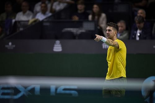 Thanasi Kokkinakis after scoring a win in Match 2 over Ben Shelton at the 2024 Davis Cup Finals held in Malaga, Spain on November 21, 2024. (Picture credit: Getty Images)