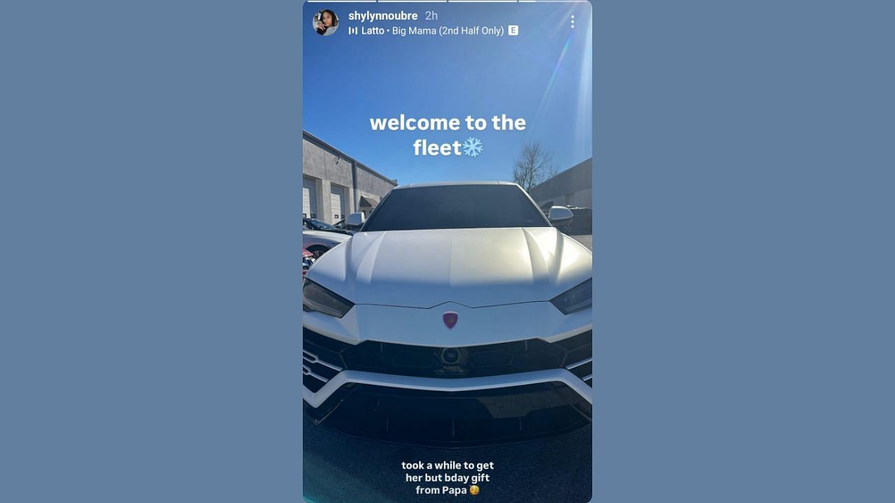 Shylynn Oubre shares a picture of a new Lamborghini on her IG story. (Credits: @shylynnoubre/Instagram)