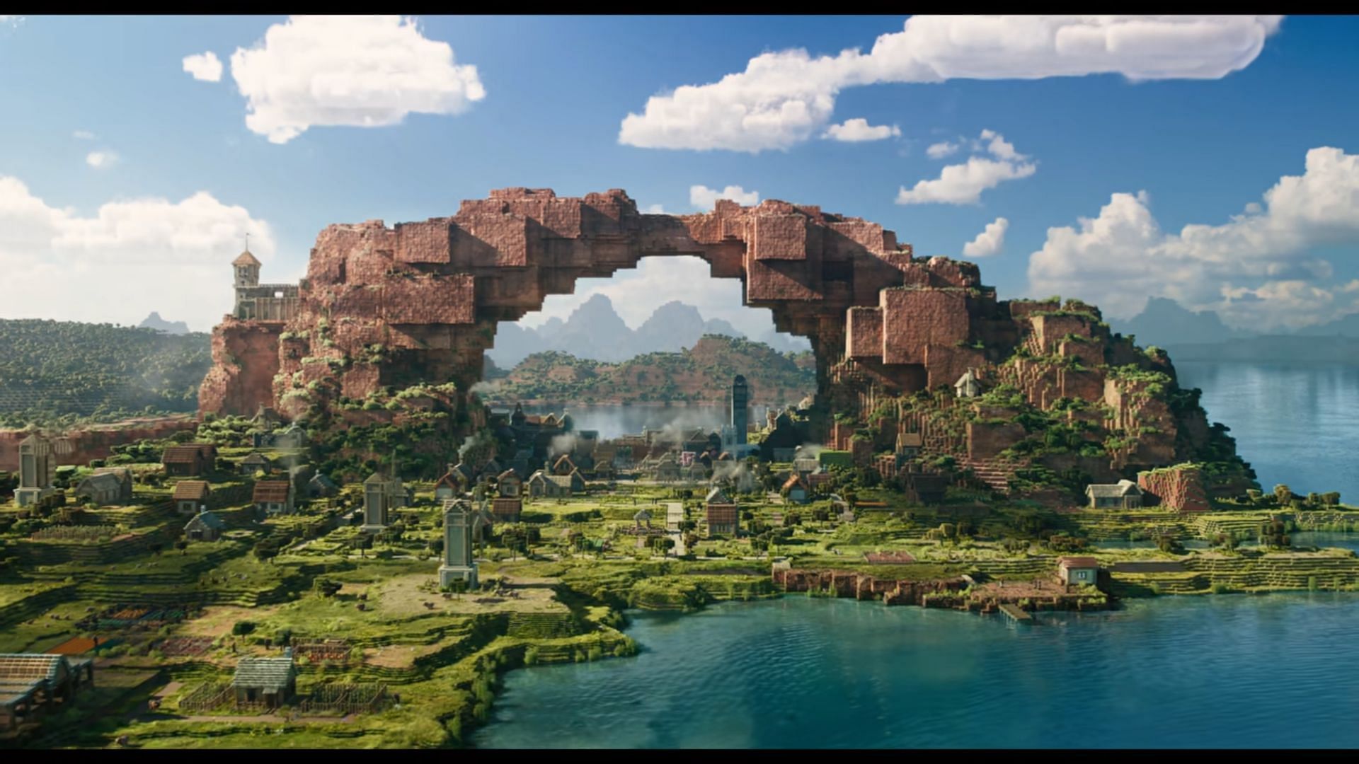 This shot from the Minecraft Movie official trailer perfectly represents why players fall in love with the game (Image via YouTube/Warner Bros)