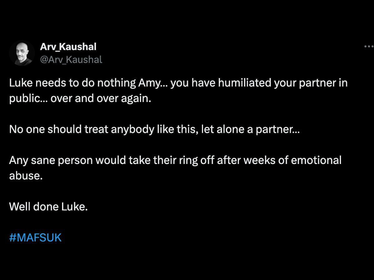 Married at First Sight UK fans praise Luke (Image via X/@Arv_Kaushal)