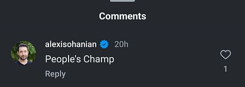 Alexis Ohanian's Instagram comment