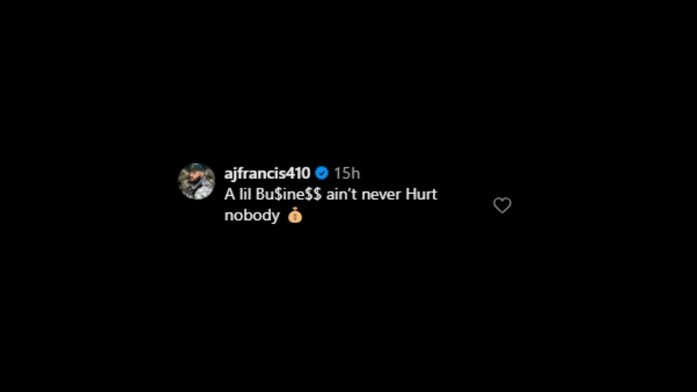 AJ Francis&#039; comment on MVP&#039;s post [Screengrab from MVP&#039;s Instagram]