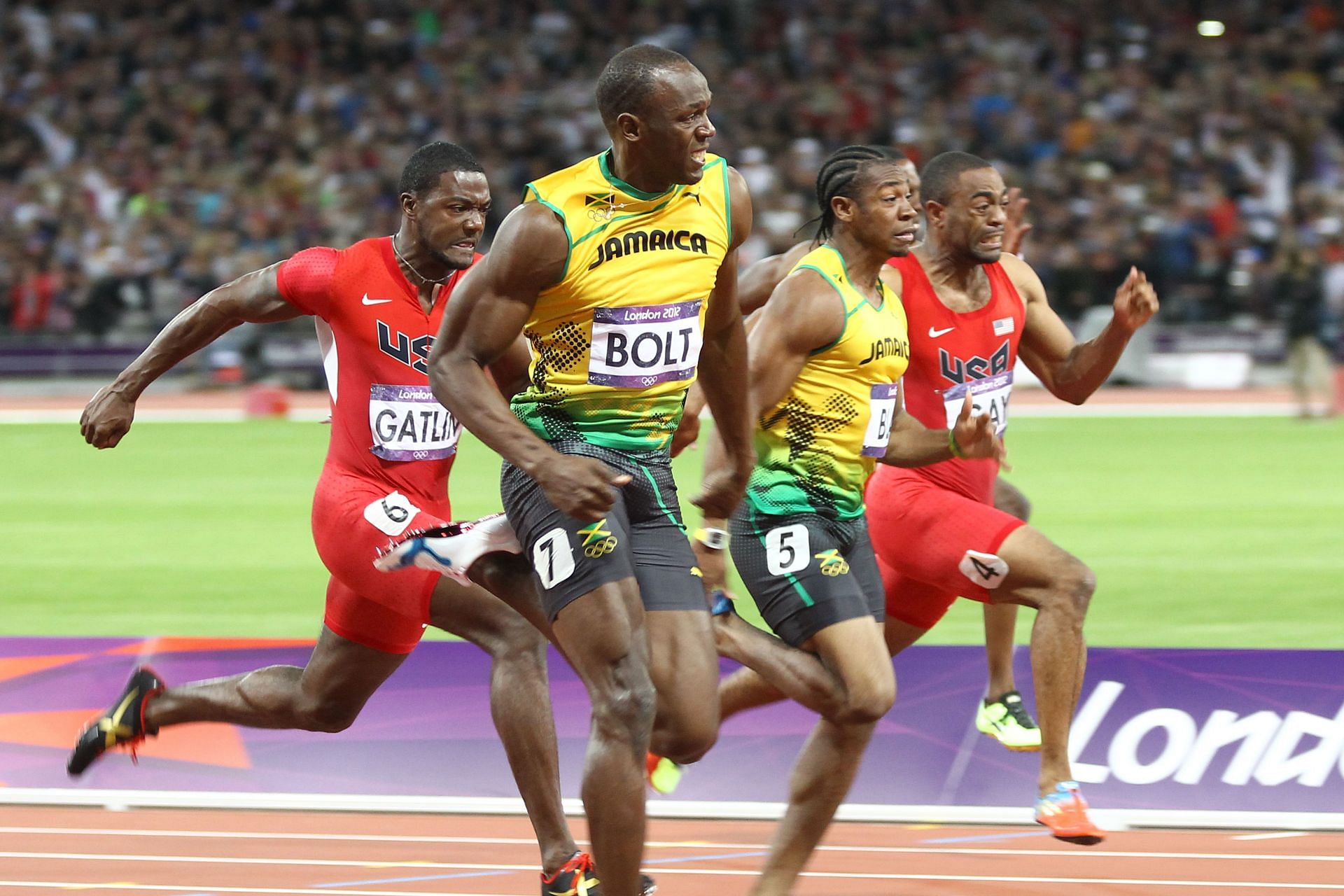 Usain Bolt and Yohan Blake in action at the 100m finals at London Olympics 2012 [Image Source : Getty]