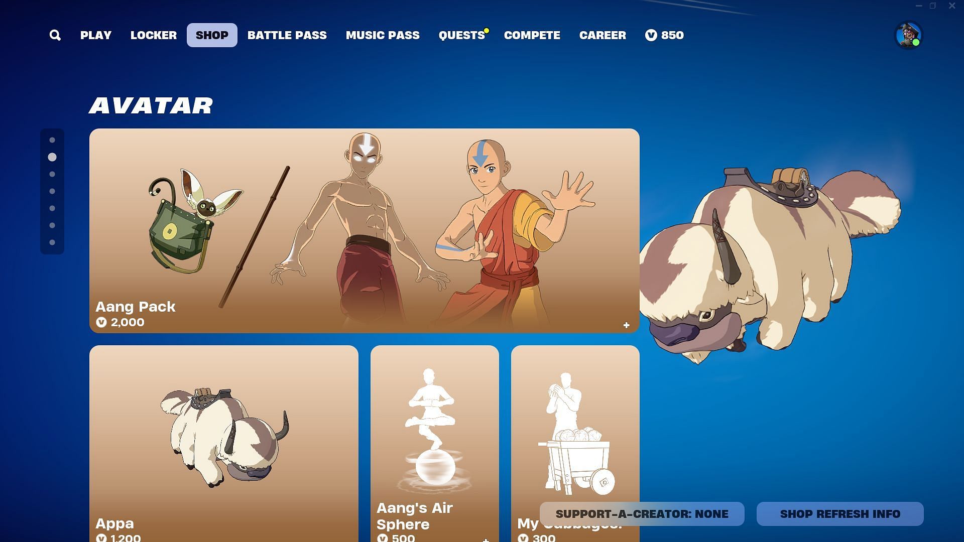 The Appa (Glider) is rather expensive, but cute (Image via Epic Games)