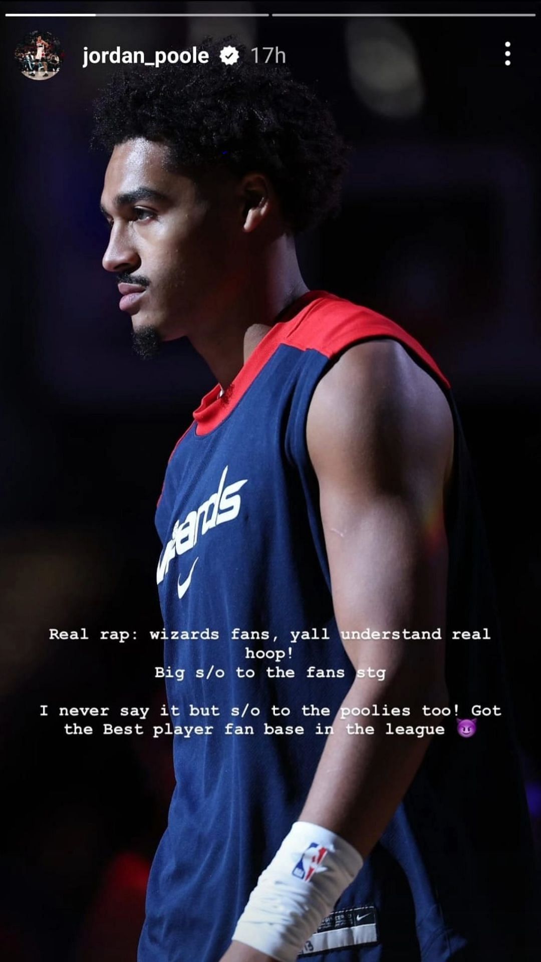 Jordan Poole sends love to Wizards fans and &quot;Poolies&quot; for unending support amid woeful 9-game losing streak (Image Credit: @jordan_poole on Instagram)