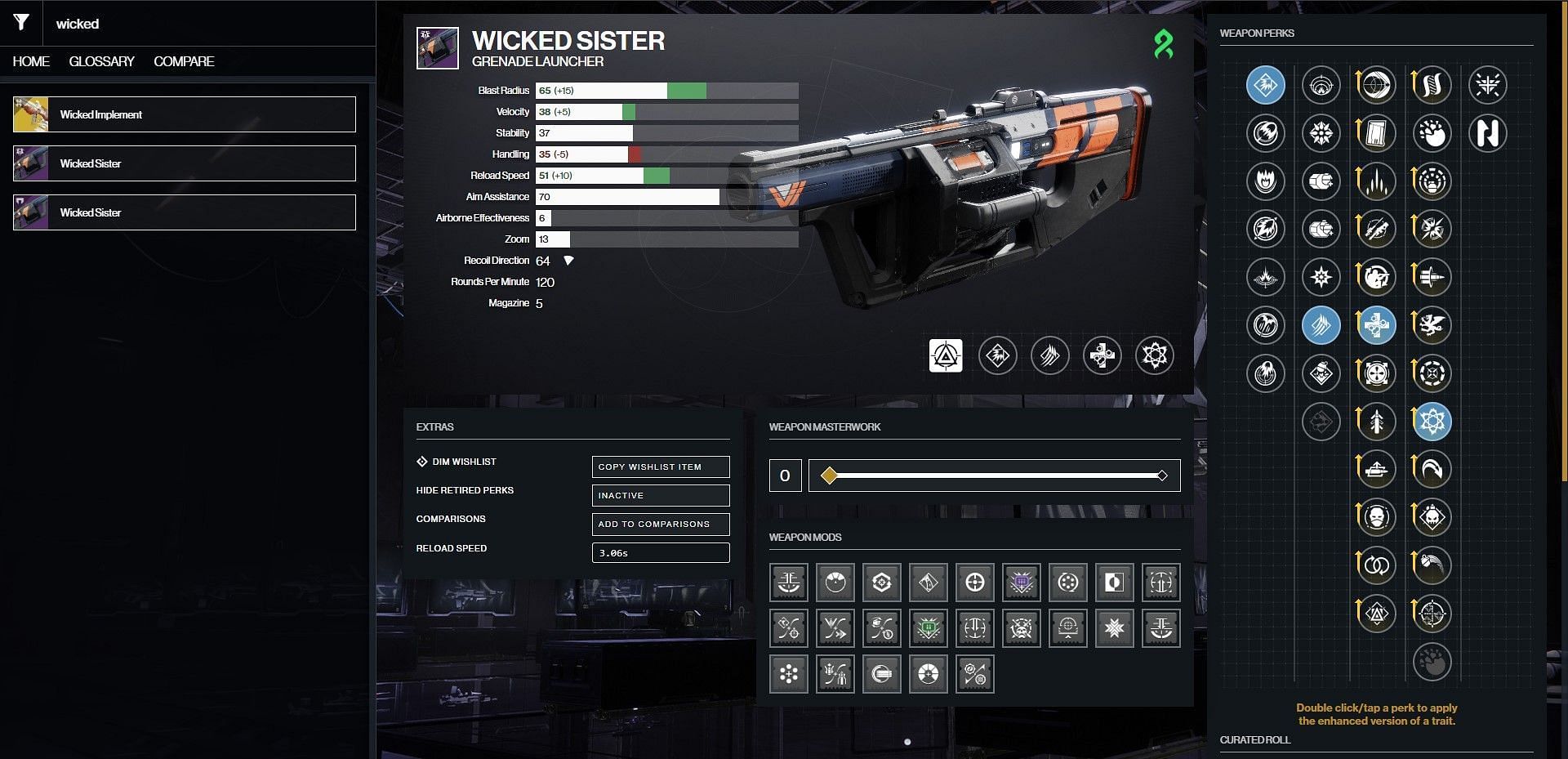 Wicked Sister PvP god roll (Image via Bungie/D2Gunsmith)