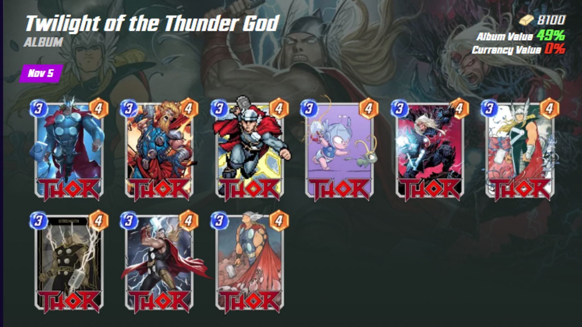 Marvel Snap Twilight of the Thunder Gods album (Image via Nuverse)