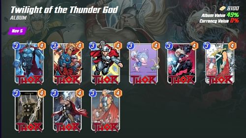 Marvel Snap Twilight of the Thunder Gods album (Image via Nuverse)