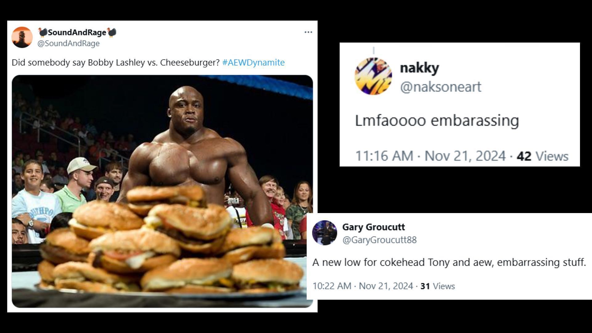 Fans on X react to Lashley vs. Joe Keys &amp; Cheeseburger (Image via X)