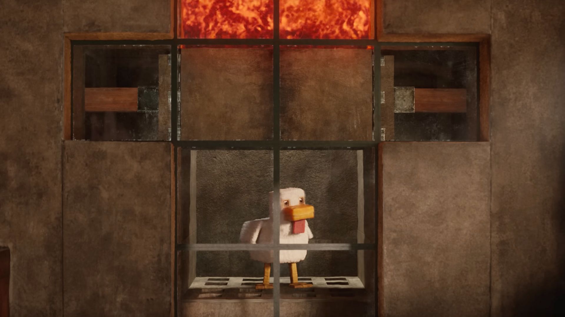 The chicken in the lava oven (Image via Warner Brothers/Mojang Studios)