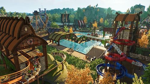 Theme-appropriate scenery around the park can greatly help increase the rating (Image via Frontier Developments/Steam)