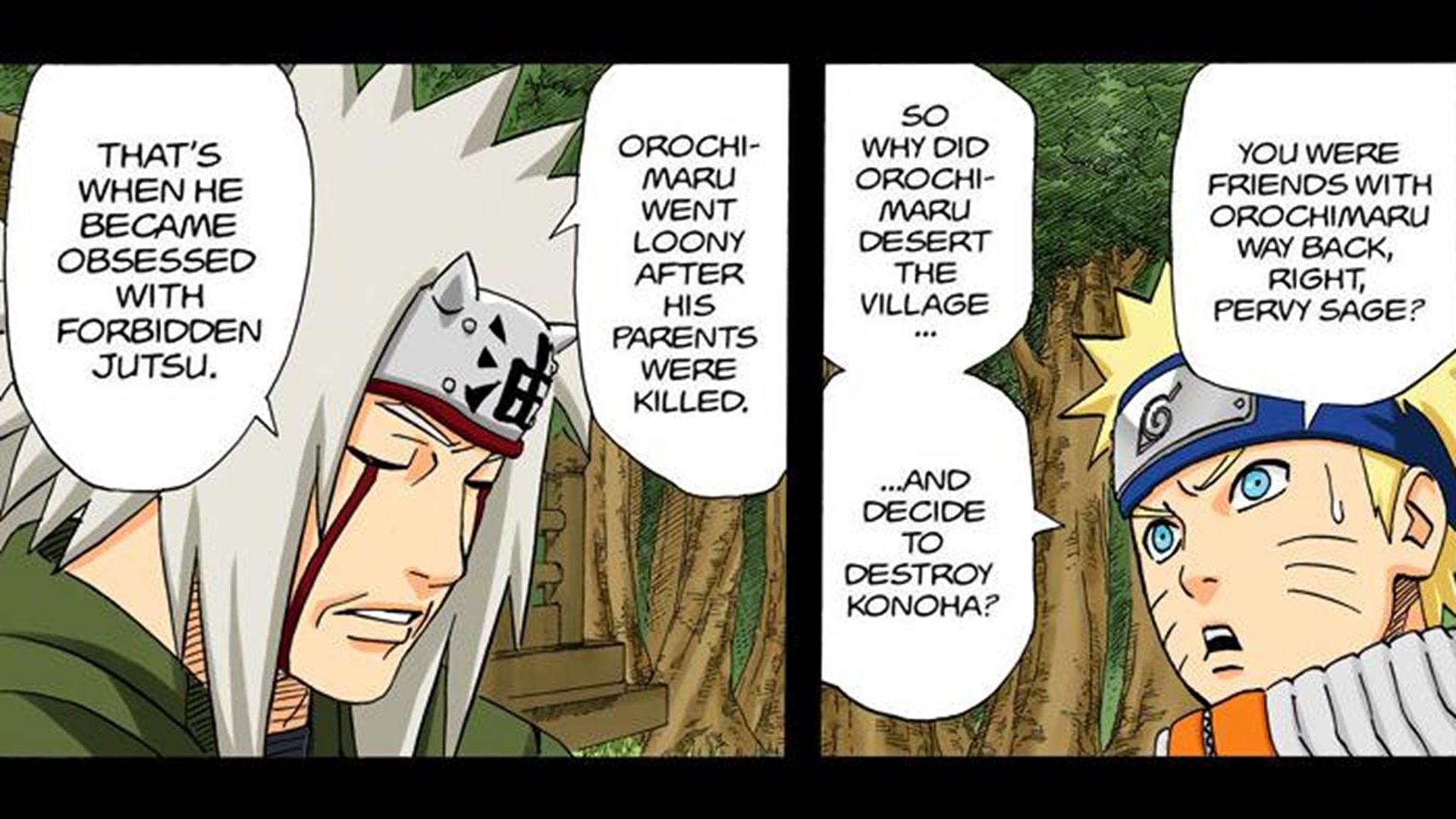 Jiraiya talking about Orochimaru in Naruto chapter 416 (Image via Shueisha)