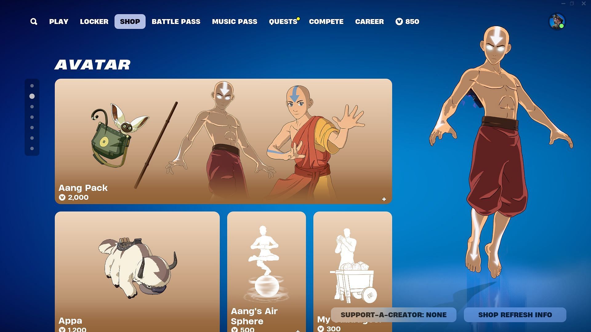 Purchase the Aang Pack to obtain Aang (Image via Epic Games)