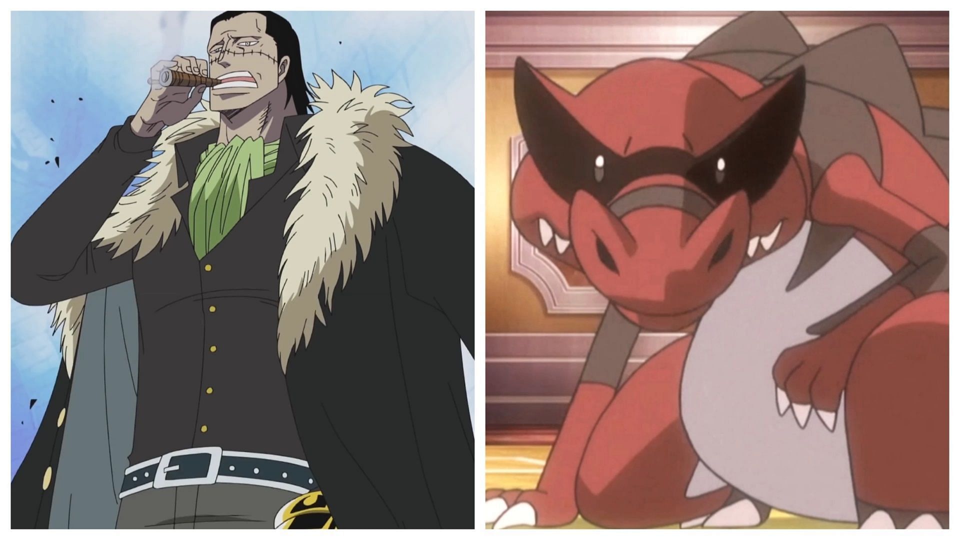 Crocodile in One Piece and Krookodile in Pok&eacute;mon (Image via Toei Animation/The Pok&eacute;mon Company)