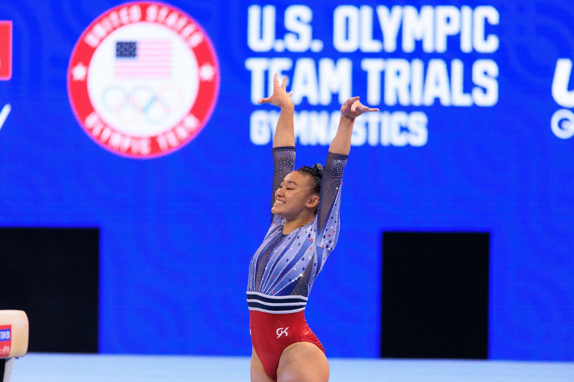 Wong during her beam balance performance on the second day of the US Women&#039;s Gymnastics trials 2024 (Image via: Getty Images)