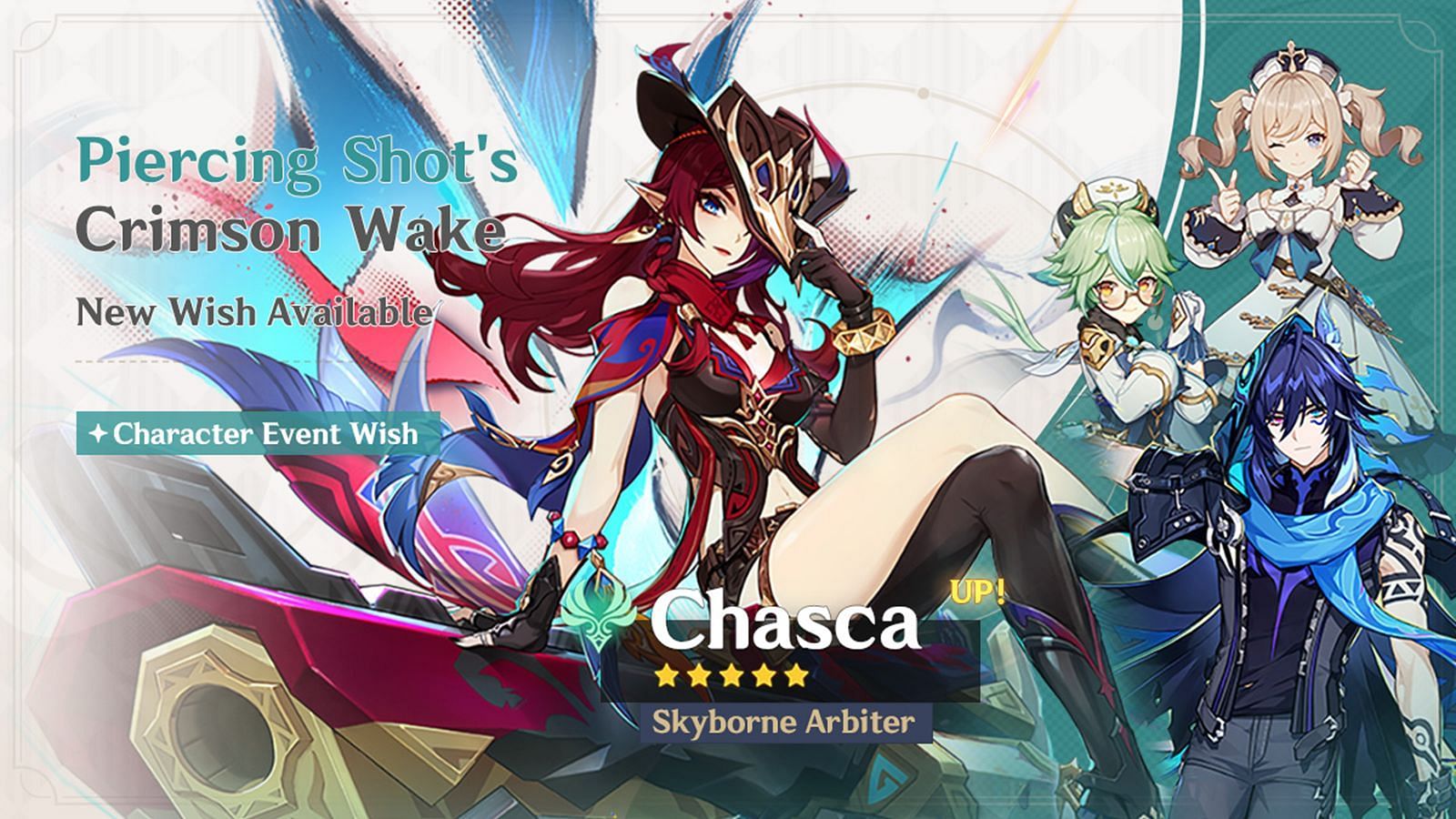 Featured 4-star units on Chasca&#039;s banner (Image via HoYoverse)