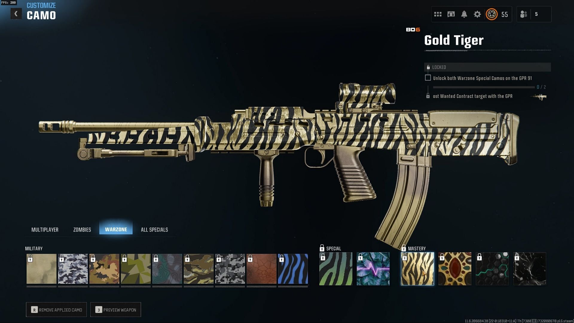 Gold Tiger Mastery Camo in Warzone (Image via Activision)