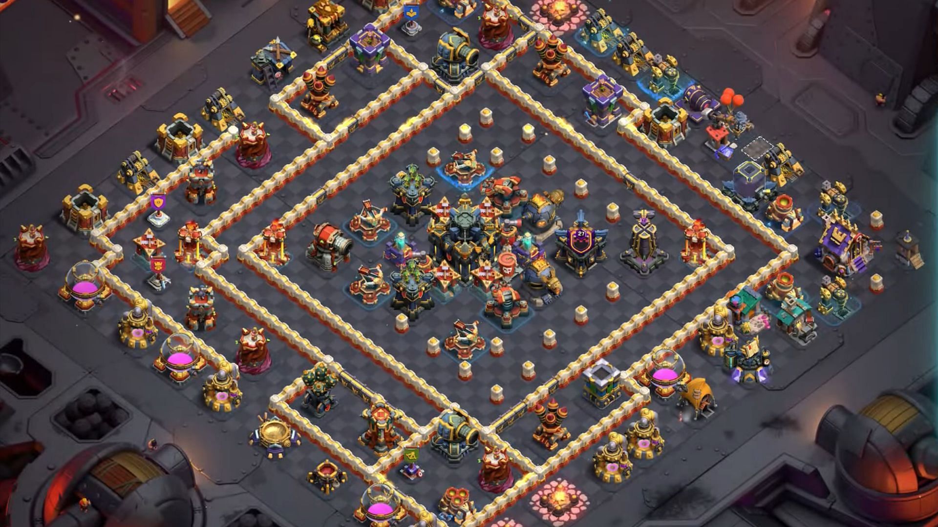 Central Defense Clash of Clans Town Hall 17 defensive bases (Image via Supercell)