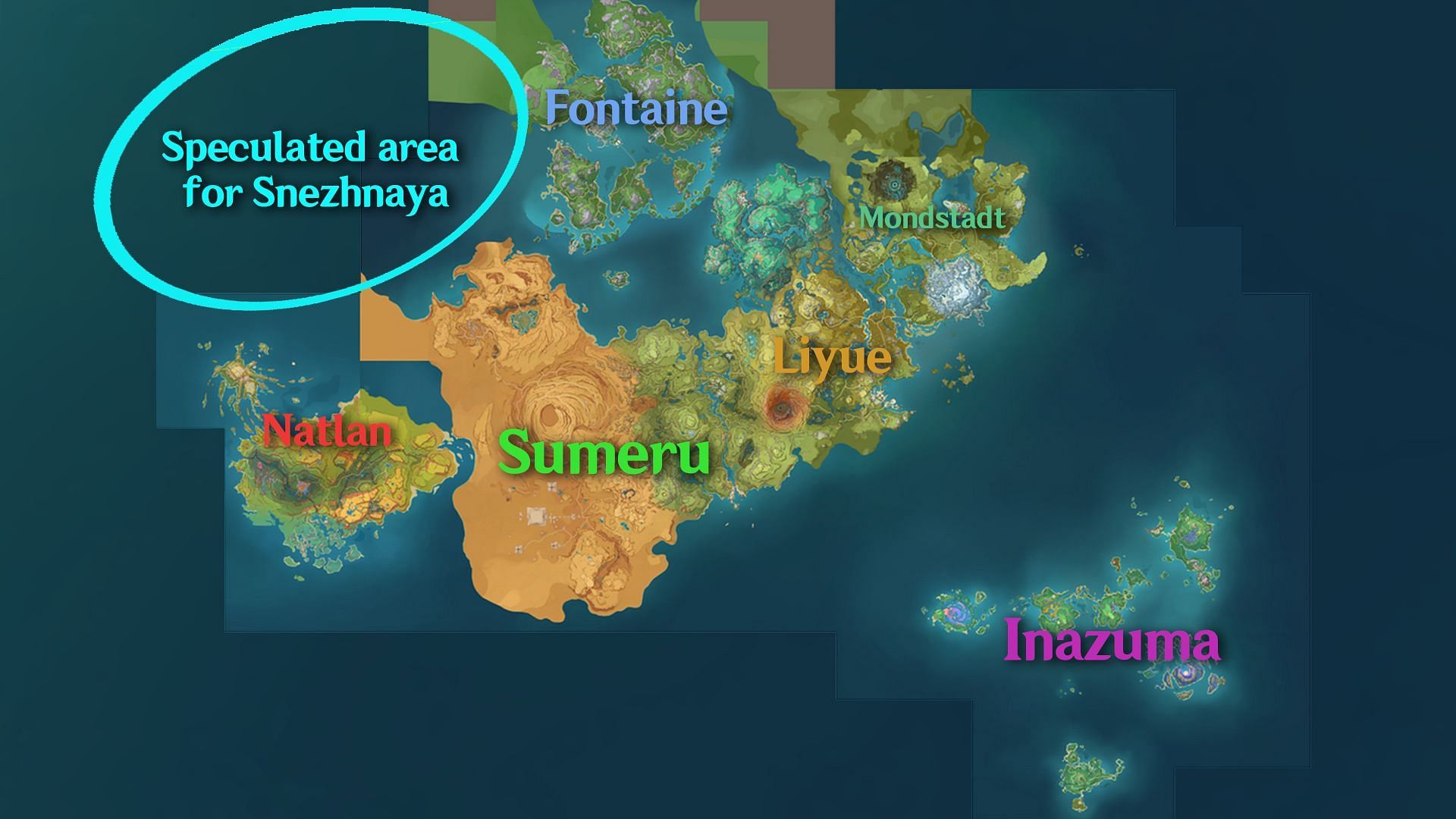 Current in-game map of Teyvat, updated till Genshin Impact 5.2 (Image via Sportskeeda/HoYoverse)