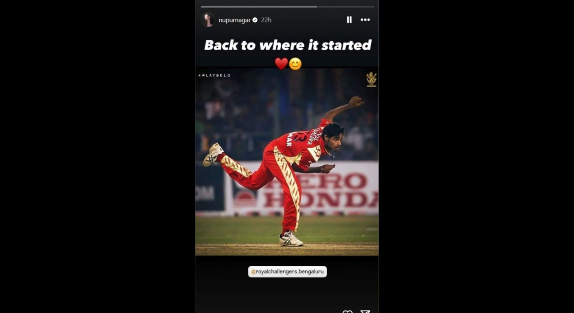 Bhuvneshwar Kumar&#039;s wife latest Instagram post. [@nupurnagar on IG stories]