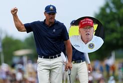 PHOTO: LIV star Bryson DeChambeau on stage with Donald Trump for his victory speech in the 2024 Presidential Elections