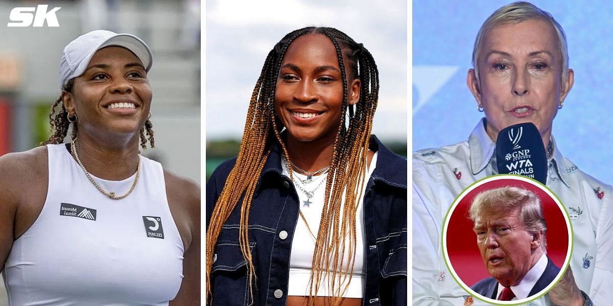 (Left to Right) Taylor Townsend, Coco Gauff, Martina Navratilova, Donald Trump (Inset) (Image source: Getty)