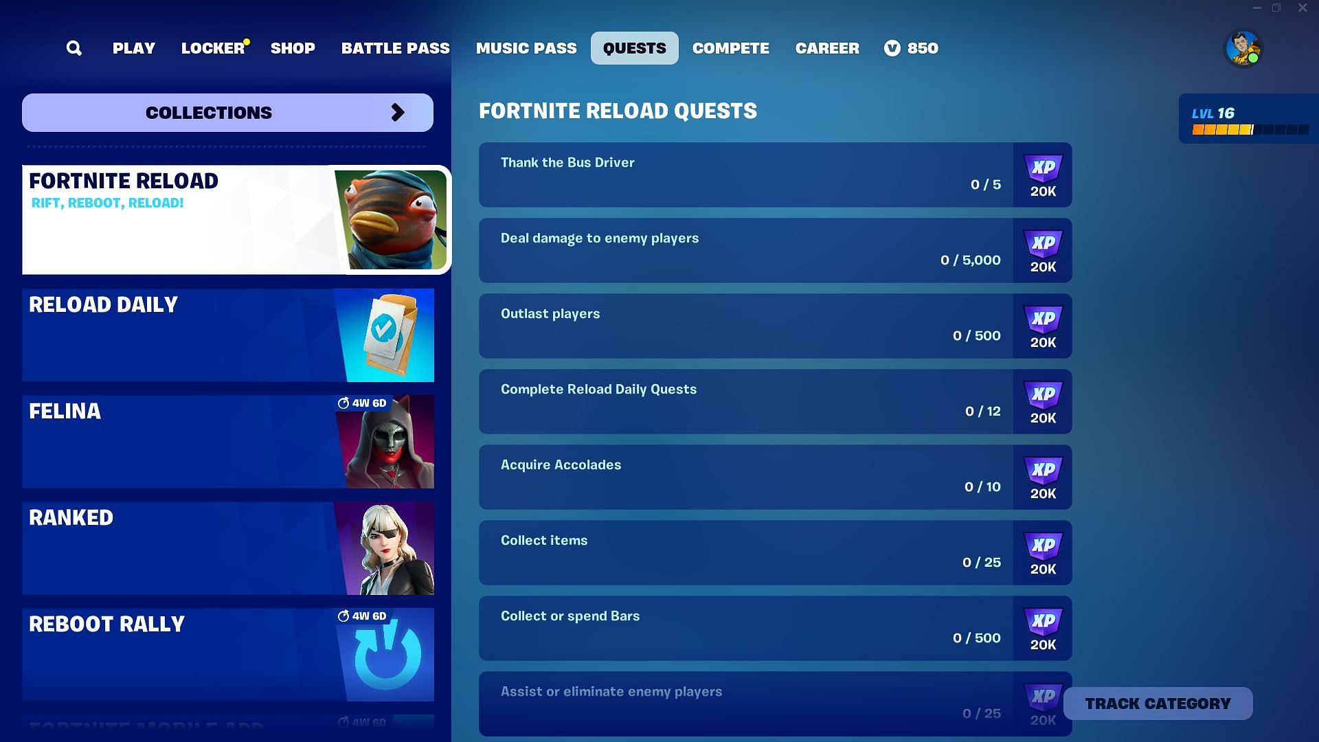 Plenty of Reload Quests to help you level up fast in Fortnite Chapter 2 Remix (Image via Epic Games)