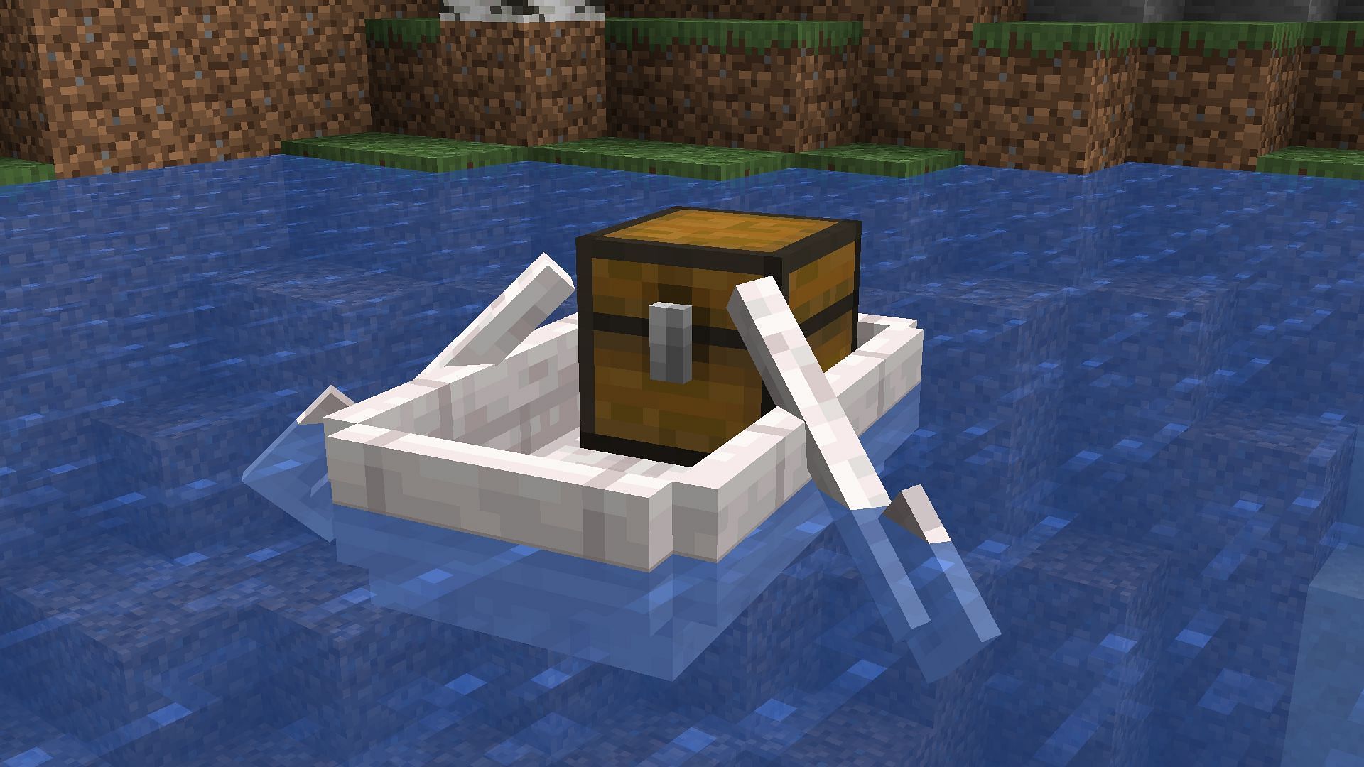 Use the boat to mine resources from distant locations (Image via Mojang Studios)