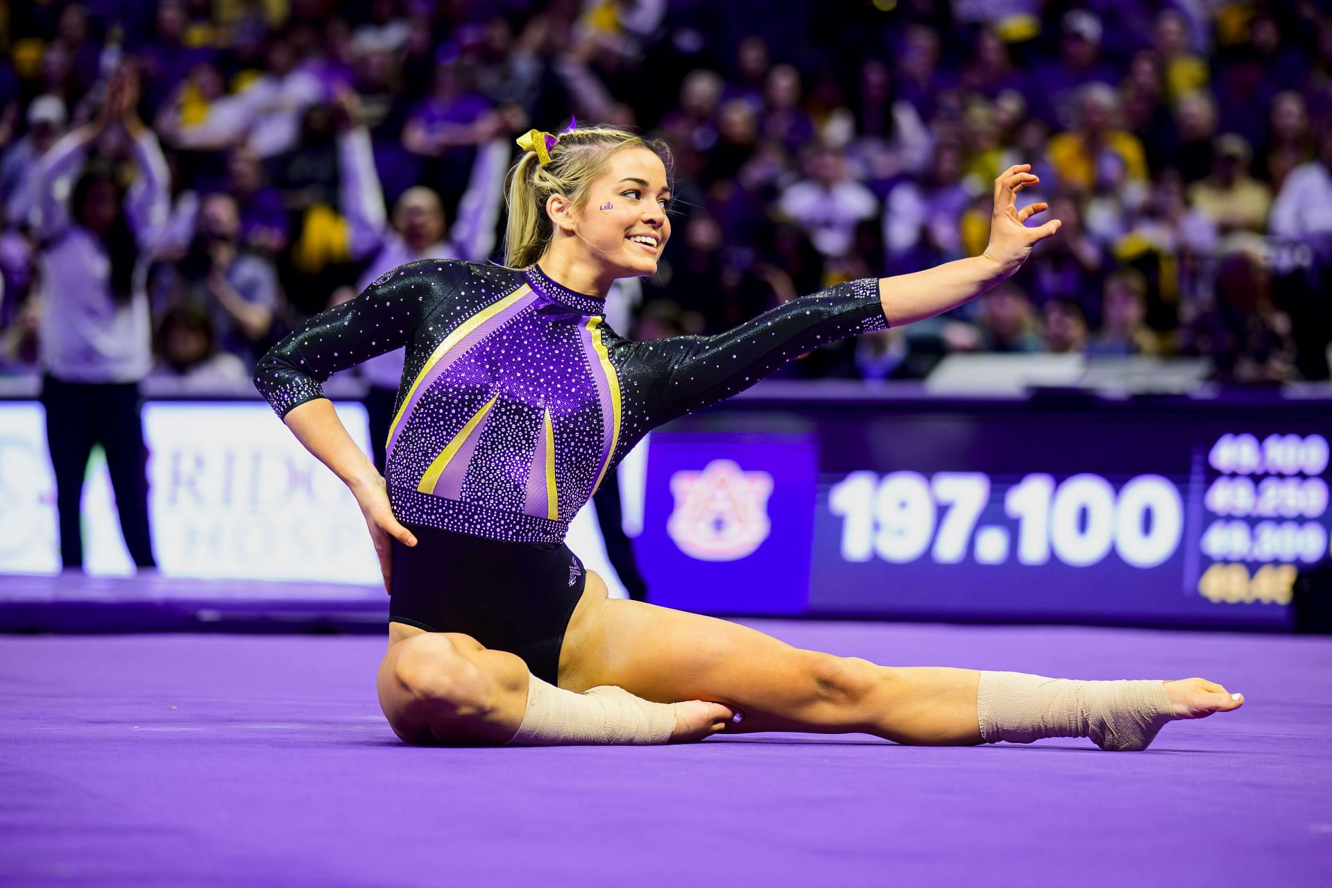 Olivia Dunne performs against the Auburn Tigers in Baton Rouge, Louisiana. (Photo via Getty Images)